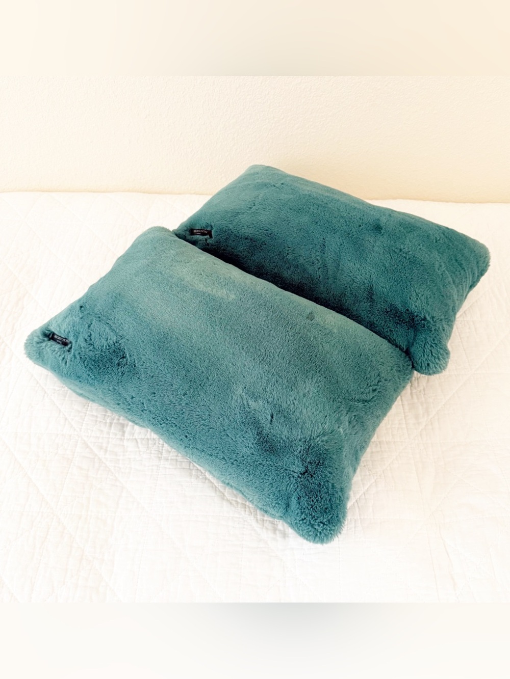 Magaschoni Teal Plush Faux Fur Accent Pillow Pair